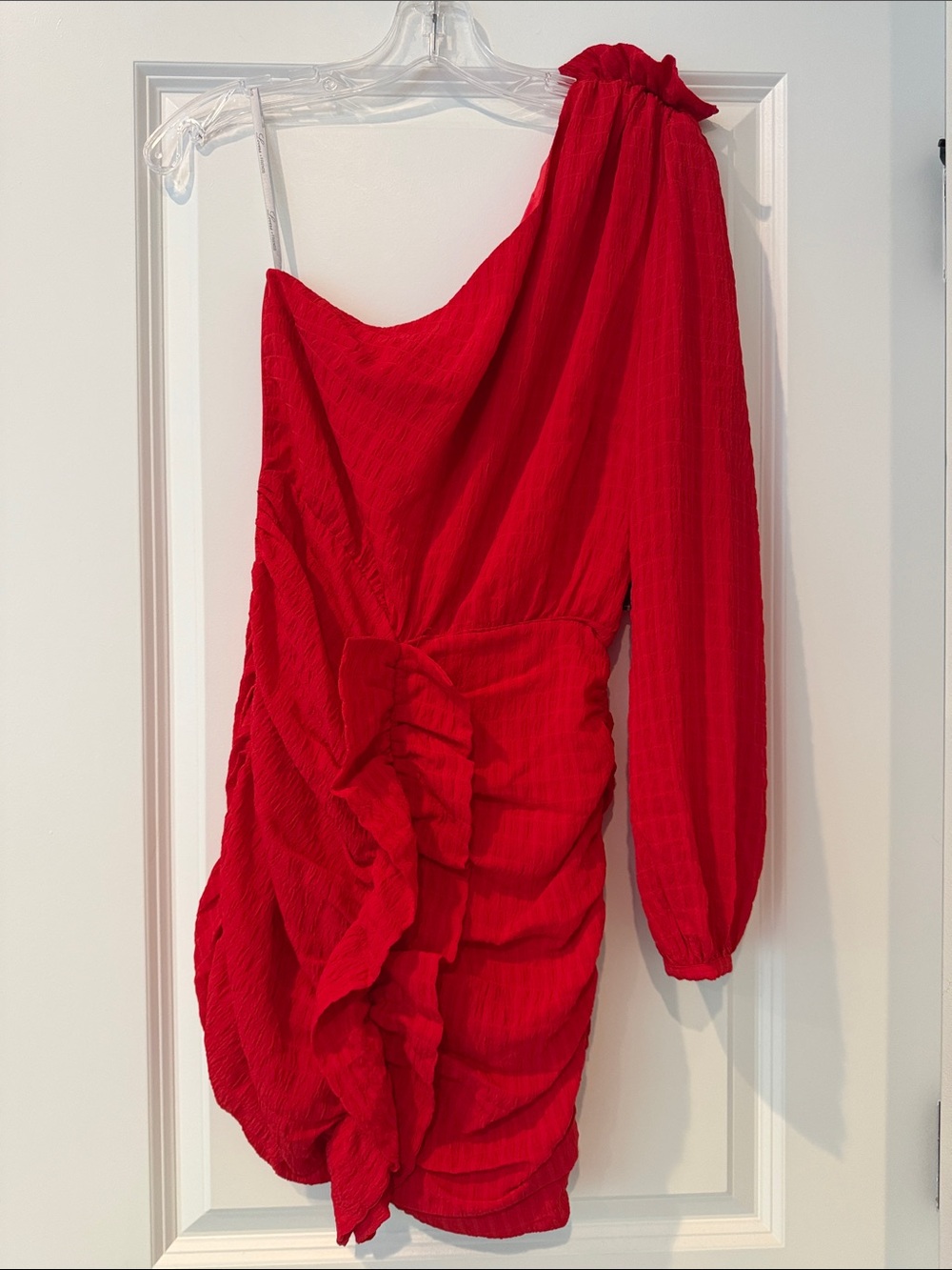 Lovers + Friends Red One-Shoulder Ruffle Mini Dress